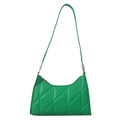 Green baguette shoulder bag with diagonal quilting and minimalist gold hardware - Green