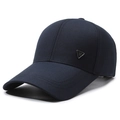 Navy blue cotton baseball cap for men featuring a stylish metal fashion logo plate - Navy Blue (Triangle Tag)