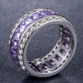 Elegant silver-tone ring featuring purple rectangular stones and sparkling white zircon pavé - Light Purple Zirconia