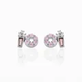 Pink dessert themed stud earrings with drink cup and donut in silver finish - Drink & Donut Asymmetric-Silver
