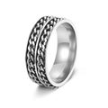 Bague en acier titane pour homme avec double chaîne cubaine argentée et finition vintage chic - US 7 / Argenté