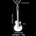 Silver and white guitar necklace pendant on stainless steel chain with detailed dimensions - Guitar No.76 + 70cm Steel Chain