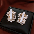 Baroque style gold-wired pearl earrings with large irregular pearls on a black box - 66# Silver Needle-Gold-Vintage Baroque Pearl