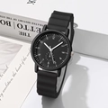 Detail of wavy silicone strap and black dial with white numerals on minimalist sports watch - Black