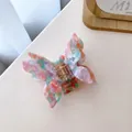 Marbled acetate butterfly hair claw clip with pink and green oil painting texture - Multicolor
