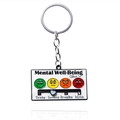Mental Well-Being Check In keychain with colorful mood icons on silver metal plate - Mental Health Keychain / Mental State Keychain