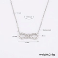 Silver stainless steel bow necklace with sparkling zircon pavé and length specifications - Steel Color Infinity Bow Zircon Necklace (TXP162)