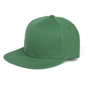 Detail view of dark green flat brim hip-hop hat showing cotton twill fabric and stitching - Green