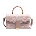 Elegante borsa quadrata rosa con ricamo a farfalla, manico intrecciato e tracolla - Rosa