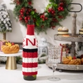 Knitted Christmas wine bottle cover red and white striped festive bottle decoration - Knitted Letter N Wine Bottle Cover