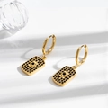 Gold plated huggie earrings with black zircon rectangle charm and gold star motif - Gold + Black Zirconia
