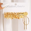 5876101-Gold Combination-Long Geometric Pendant Hoops
