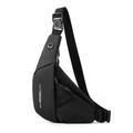 Bolso de pecho negro impermeable para hombre con puerto de auriculares y correa - Hombro Derecho / Negro