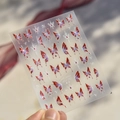 Deep red glitter butterfly nail art stickers with iridescent purple accents and silver stars - MS753 Jelly Gradient Butterfly