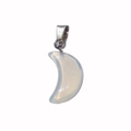 Moon shaped pendant crafted from translucent white opal stone with silver metal bail - Opalite