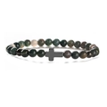 Détail des perles d'œil de tigre naturel 6mm et d'une croix en métal noir sur le bracelet - 6MM Agate Indienne