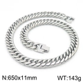 Silberne Edelstahl-Panzerkette, doppelt gewebtes Design, Maße 650x11mm und 143g - Stahl (650x11mm)