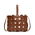 Vintage hollow woven brown crossbody bag for kids and parents with white drawstring inner bag - Large / Brown