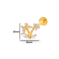 Titanium flower labret stud with gold finish and clear zircon stones measuring 8mm by 9mm - Blooming Flower Cluster (T2504-8#) / Gold