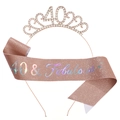 Rose gold 40th birthday set with rhinestone crown and 40 & Fabulous glitter sash - One Size / 40th (Glitter) / Rose Gold / AB Color