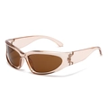 Sporty cat-eye cycling sunglasses with a transparent peach pink frame and brown lenses - Transparent Tea