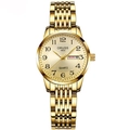 Luminous waterproof gold quartz watch with day-date calendar and Arabic numerals - Gold Band - Gold Dial