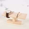Enkele T-vormige sieradenhouder met beige fluweel en rubberhouten voet voor horloges - H8cm*L20cm*B6cm / Beige