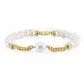 Men's S925 sterling silver pearl bracelet with golden chain and secure clasp - NMB05-Pearl Gold-8 Inch