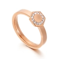 Elegante anillo hexagonal de oro rosa con halo de cristales y banda pulida fina - US 6 / Estilo Hexagonal (A款玫瑰金KR83045-K) / Oro rosa