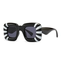 Futuristic oversized square sunglasses with black frame and white radial stripe design - Black White Striped