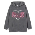 Dark grey spider web print zip-up hoodie with pink gothic text and heart star graphic - Dark Grey (Heart Print)