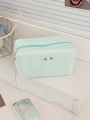 Mint green knitted makeup bag with small rose detail and textured diamond pattern - Small Rose Octagonal Bag / Green