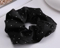 Black satin hair scrunchie with silver rhinestone embellishments for elegant styling - Large Rhinestone Scrunchie - Black