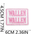 Detailed view of pink embroidered rectangular patch showing 4.5cm x 6cm dimensions - No.23 WALLEN Text Rectangle