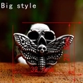 Anello teschio e falena in acciaio inossidabile stile punk gotico vintage retrò - Taglia US 7 / Grande