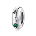 S925 sterling silver bead charm with tree engraving and green zircon stone - 925 Sterling Silver/Zirconia / Green Tree(PA0116)