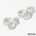 Elegant silver flower pearl stud earrings with shell texture petals, model PD3196 - Silver (PD3196)
