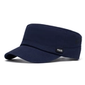 Dark blue flat top military cap in cotton canvas with side brand patch for men - Adjustable / Navy Blue