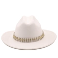 Cappello fedora in lana bianca con borchie argento e fascia decorata con strass lucidi - M(56-58cm) / Bianco