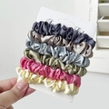 6-piece satin scrunchies set in grey, champagne, and green on a white display card - 7# Olive Pink Beige 6Pcs Set
