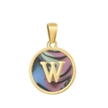 Pendentif doré avec lettre W en 3D sur fond texturé coloré, matériau en acier titane durable - W-Coquille Multicolore