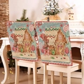 Detail of Christmas chair covers featuring festive gingerbread house and candy cane patterns - Gingerbread House and Candy Cane (YT05-8)