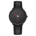 Men's fashion quartz watch with matte black dial and black litchi grain leather strap - Red Hand Black Case Black Strap