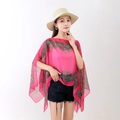 Magenta chiffon sunshade shawl with pearl buckles and elegant ethnic paisley print - Rose Red Paisley Shawl