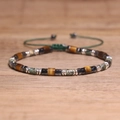 Adjustable woven bracelet with tiger eye, green jasper beads, and metallic spacers - No.84 Tiger Eye & Picasso