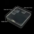Detail of square transparent PP plastic storage box showing inner and outer dimensions - Square 11.5*11.5*3.6cm