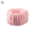 Soft pink coral fleece wristband with elastic ruched design for washing face - Wrist Strap / Girl Pink