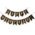 Black and gold HAPPY NEW YEAR swallowtail banner with glitter letters for party decor - Small Black Printed Happy New Year Swallowtail