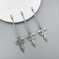 Set of 3 antique silver fantasy sword alloy pendants for DIY necklace jewelry making - 19x70mm Woven Heavy Sword/Antique Silver