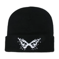 Bonnet en maille noire avec motif jacquard papillon blanc au style streetwear Y2K - M (56-58cm) / Noir